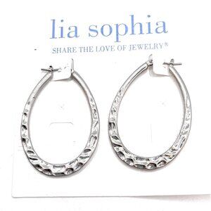 Lia Sophia Silver Oval Hoop Earrings with Textured Finish